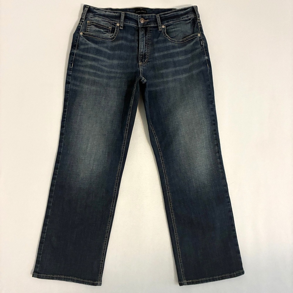 Silver Jeans Gordie Mens 36x30 Denim Dark Wash Straight Leg Whiskered Designer